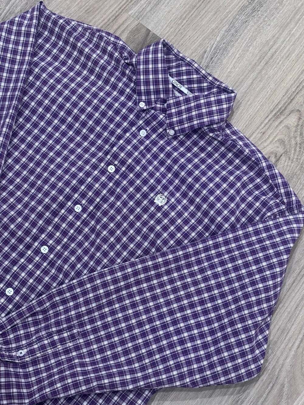 Cinch Men's Purple Plaid Long Sleeve Button Down Shirt Size L Cotton